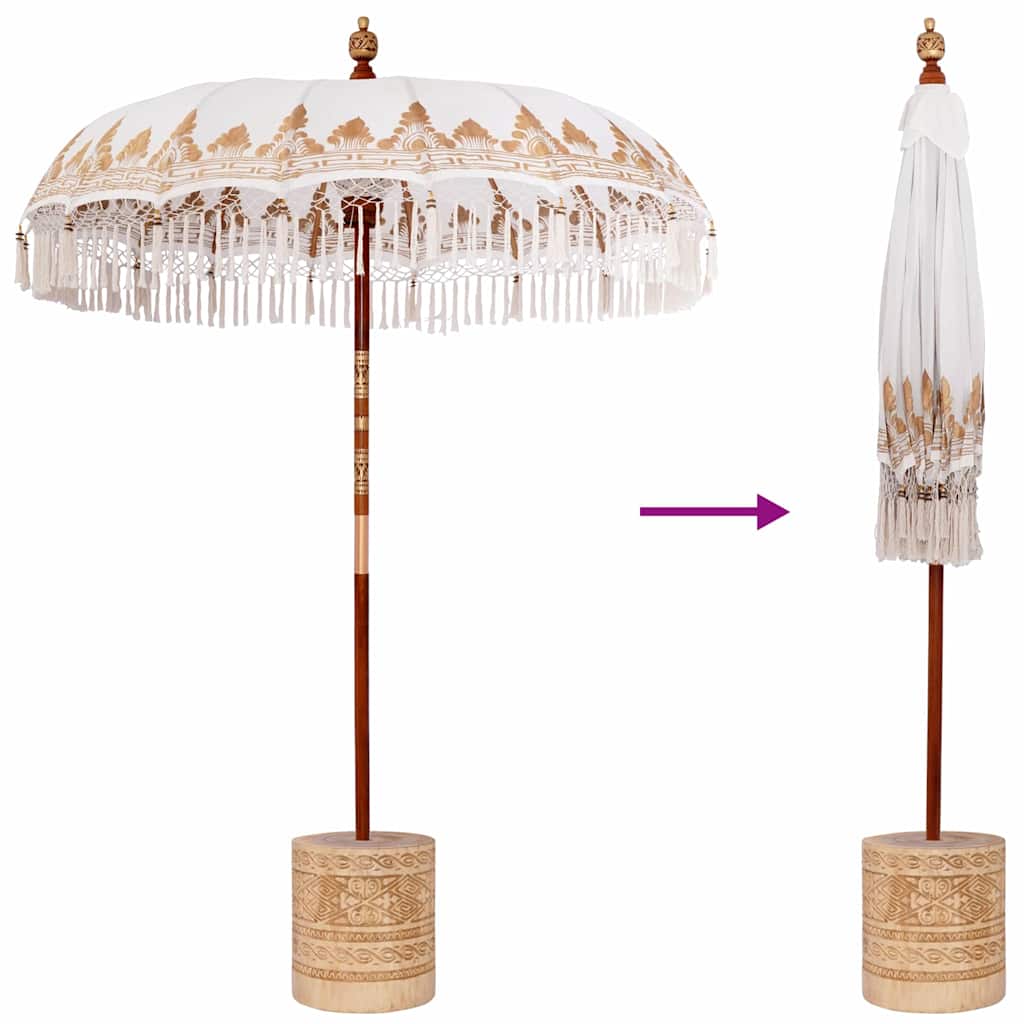 vidaXL Μπαλινέζικη ομπρέλα με βάση Κρεμ Ø 180-190 cm