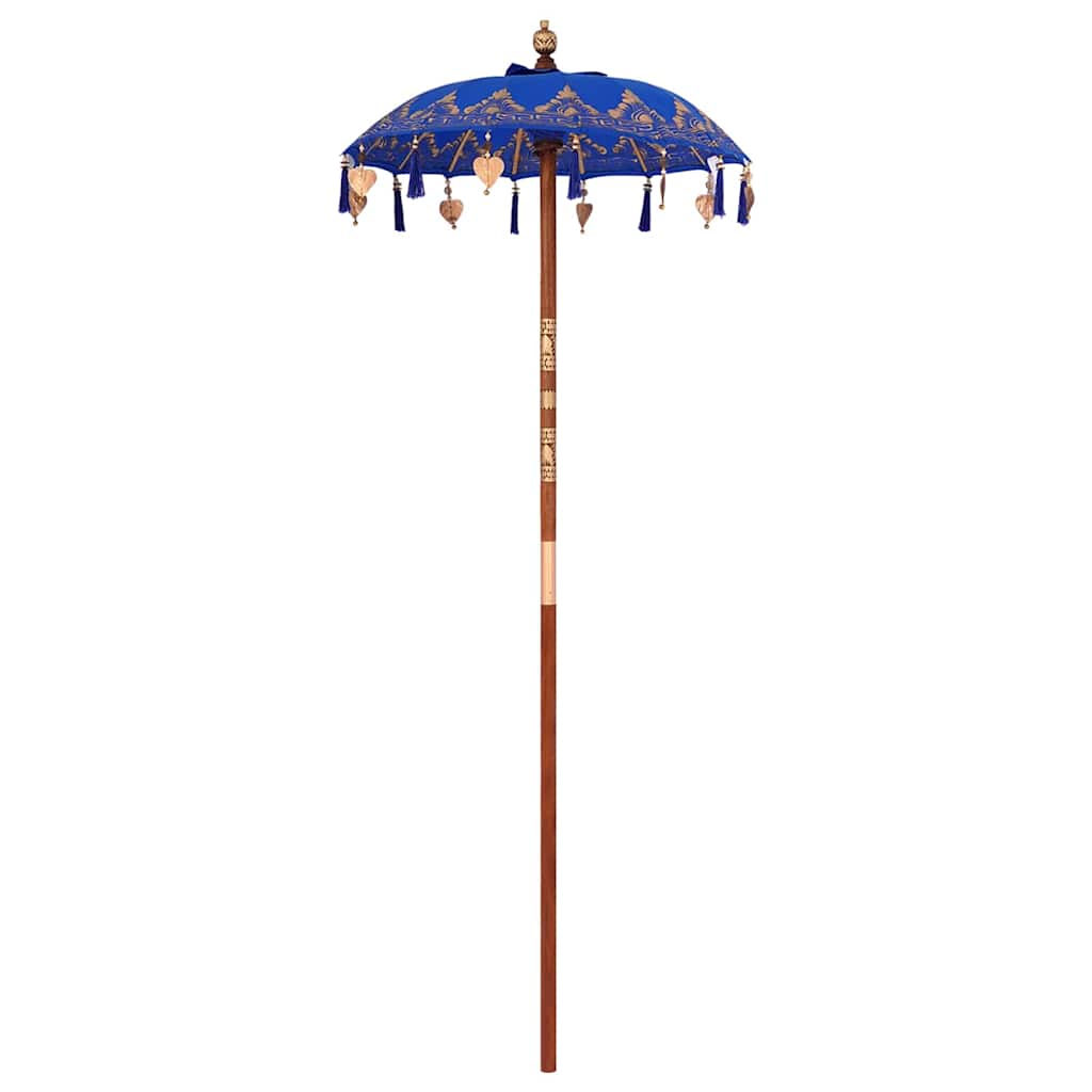 Ομπρέλα με Βάση Μπλε, Καφέ 250 cm Βαμβάκι, Ξύλο