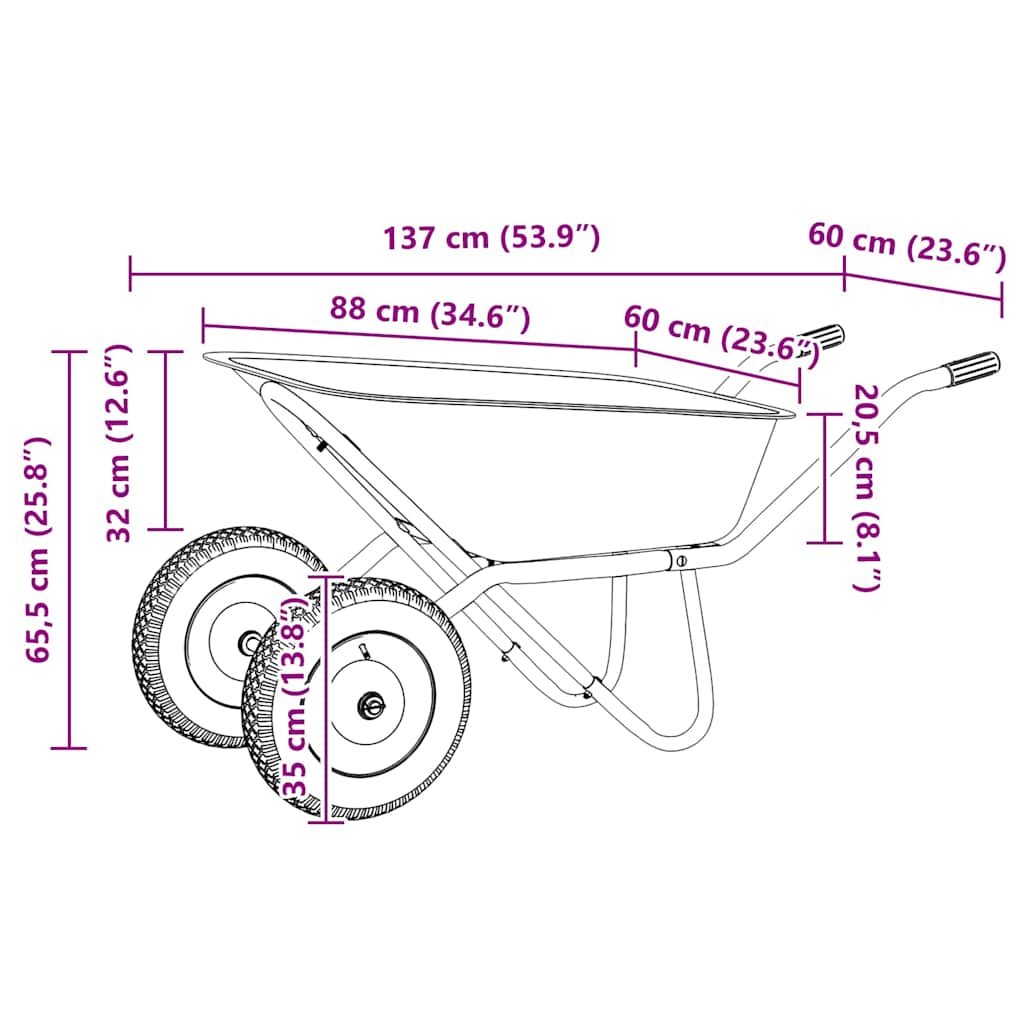 vidaXL Τροχόσπιτο Ασημί και Μαύρο 137 x 60 x 65,5 εκ Ατσάλι
