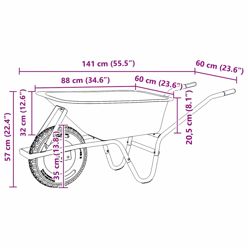vidaXL Τροχόσπιτο Ασημί και Μαύρο 141 x 60 x 57 εκ Ατσάλι