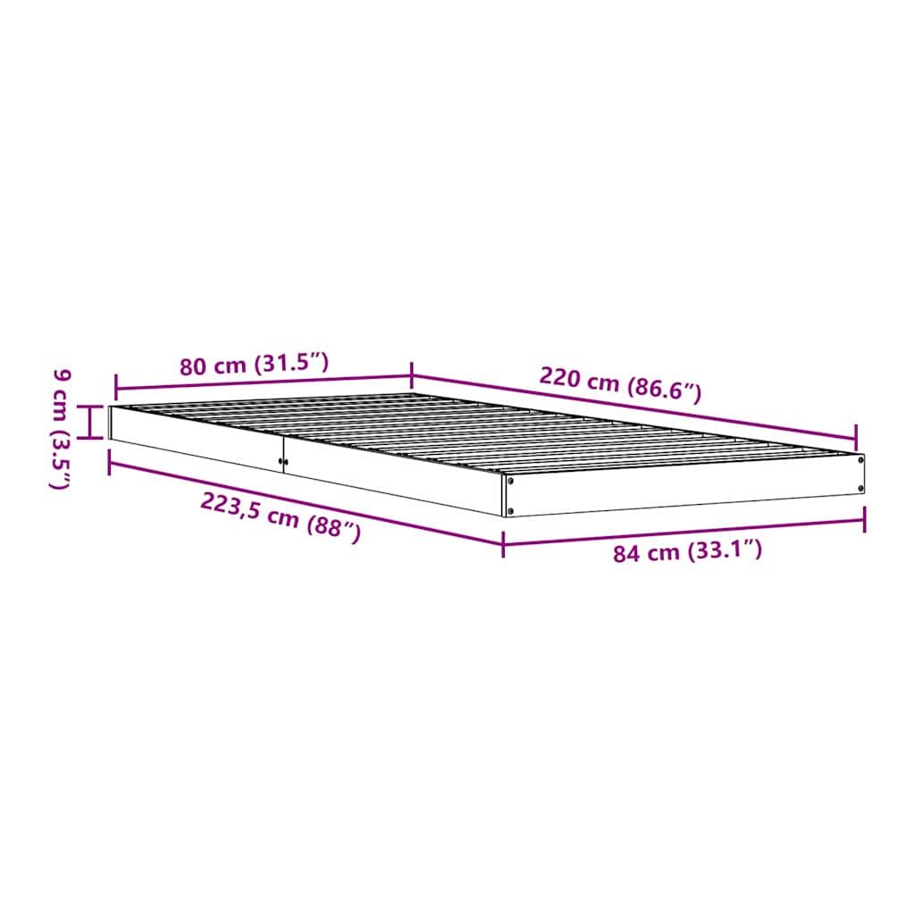 vidaXL Κρεβάτι δαπέδου Φυσικό 80 x 220 cm Στερεά ξυλεία πεύκου