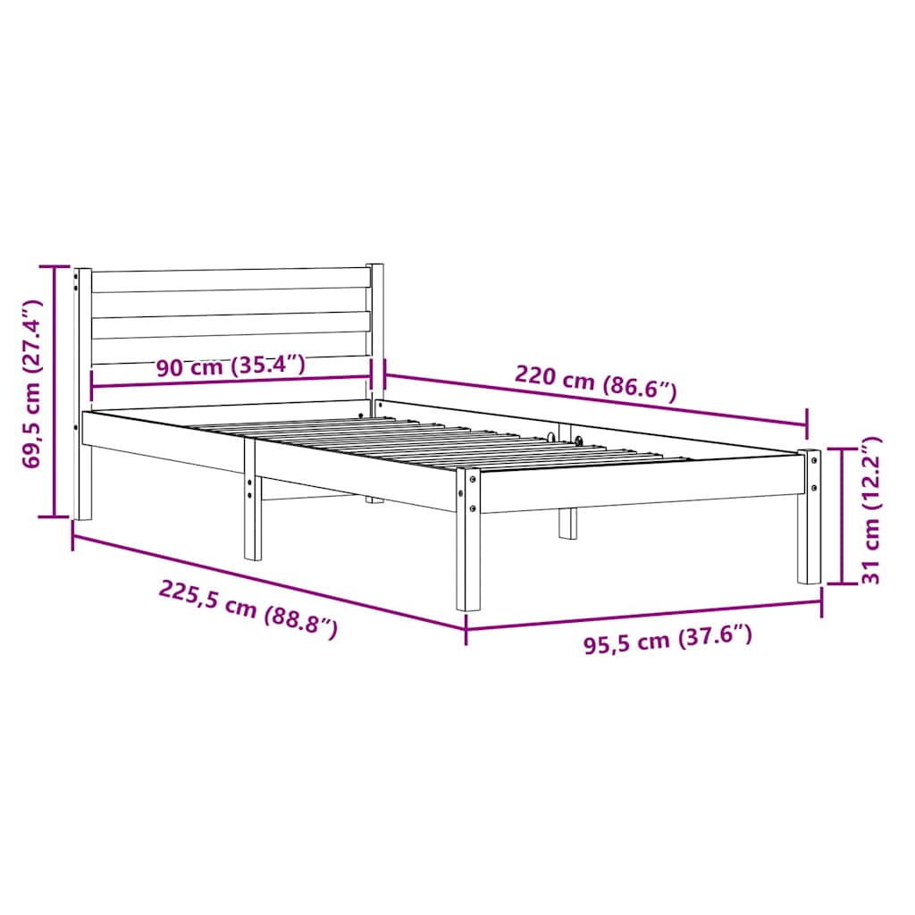 vidaXL Σκελετός Κρεβατιού με κεφαλάρι Καφέ 225,5 x 95,5 x 69,5 εκ.