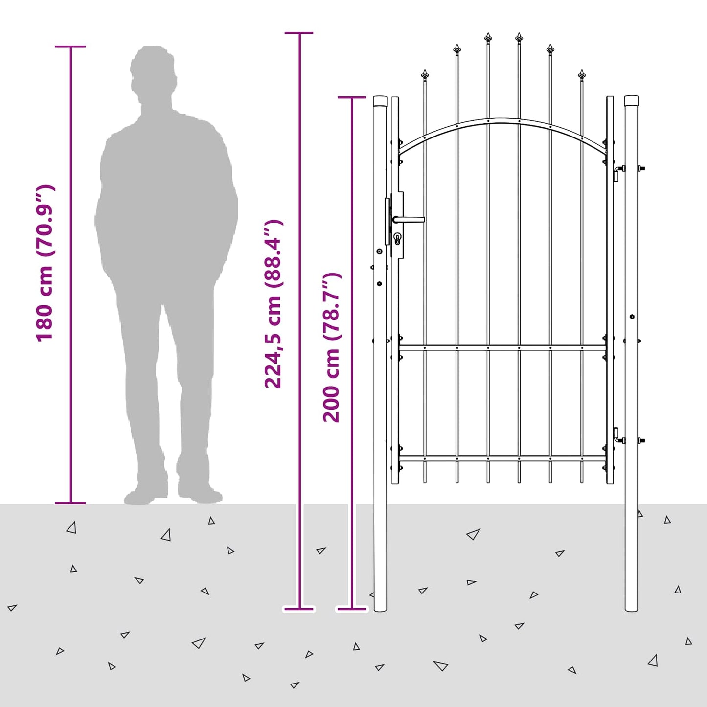 vidaXL Πύλη Κήπου WOERDEN 175 x 100 εκ. Ατσάλι Γκρι Κλειδώσιμο