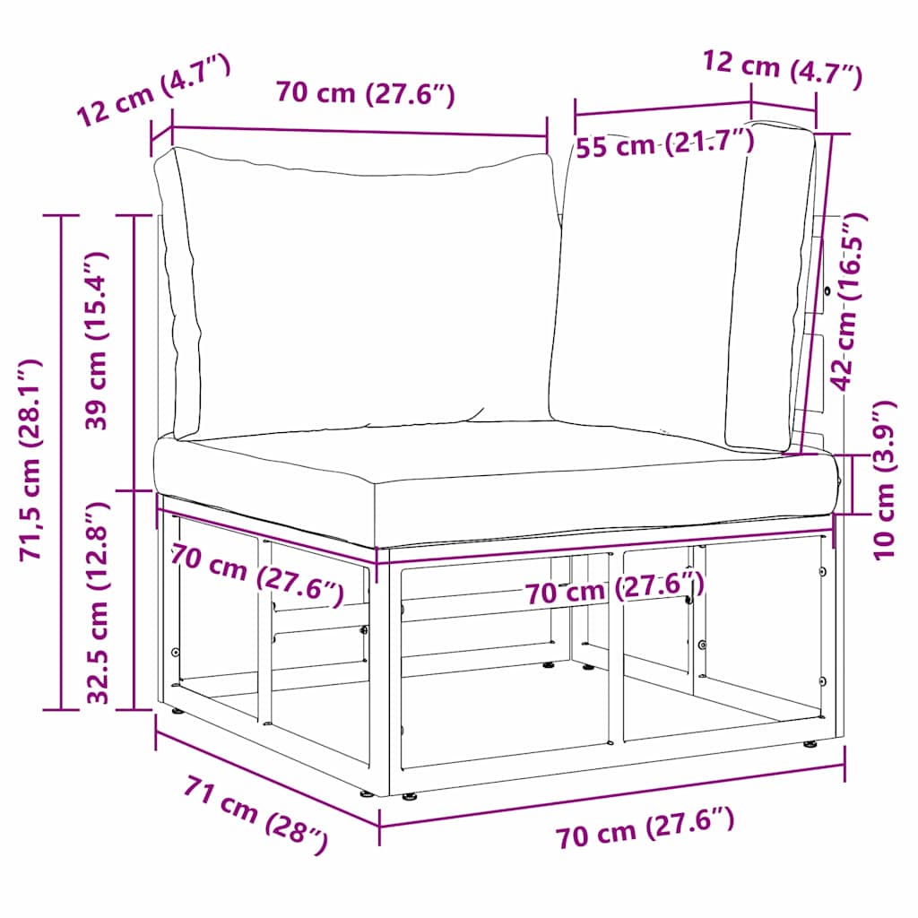 vidaXL Εξωτερικά Έπιπλα με μαξιλάρι με μαξιλάρι Μαύρο Αλουμίνιο