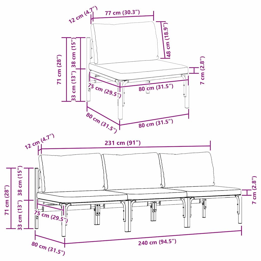vidaXL Εξωτερικά Έπιπλα με μαξιλάρι με μαξιλάρι Ανθρακί Ατσάλι