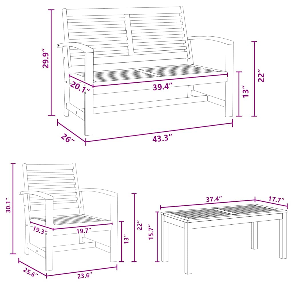 Σετ Καναπέ Κήπου 4 pcs Φυσικό Μασίφ ξύλο teak