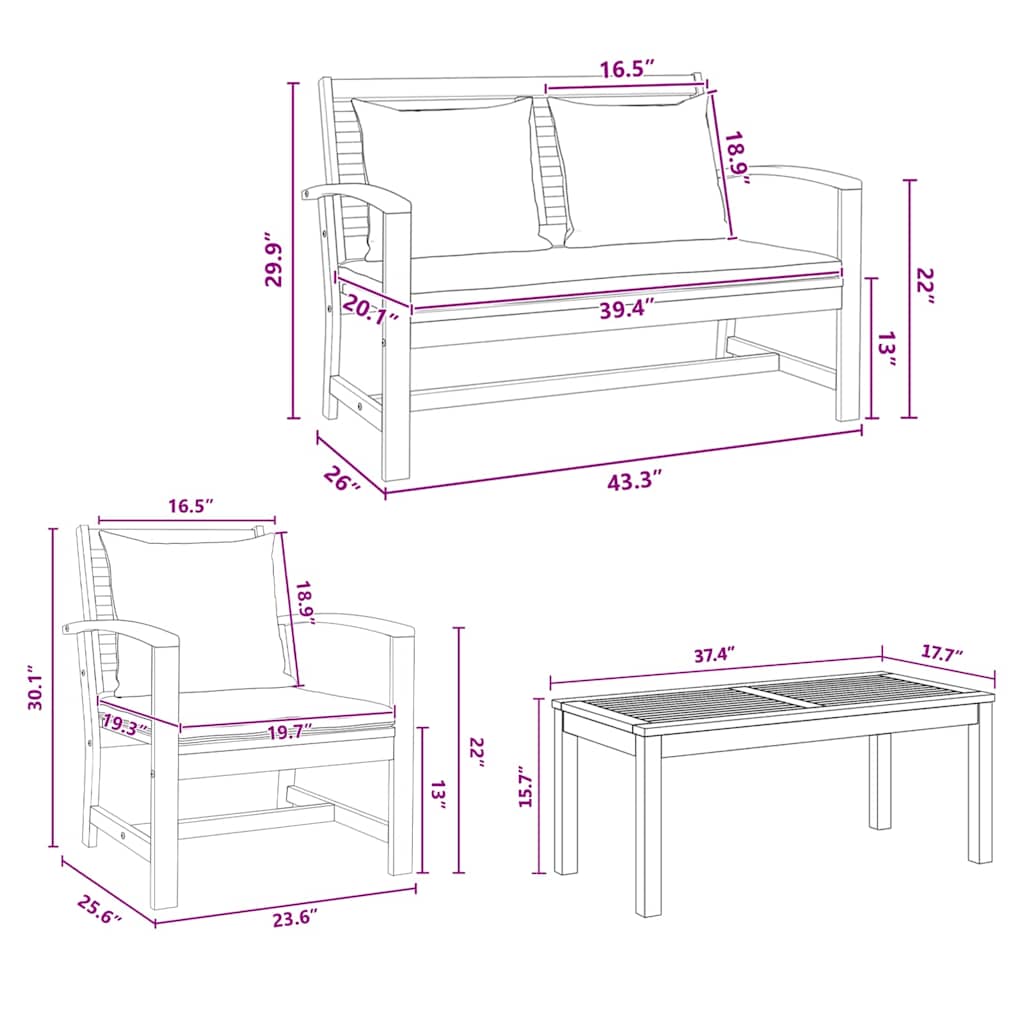 Σετ Καναπέ Κήπου 4 pcs Φυσικό Μασίφ ξύλο teak