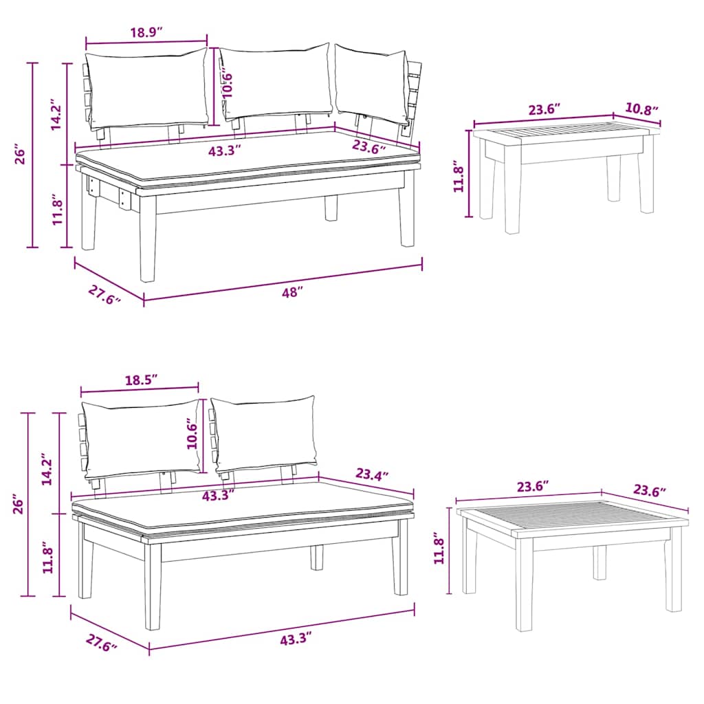 vidaXL Σετ Παγκάκι Κήπου με μαξιλάρι 5 pcs Καφέ και Γκρίζο