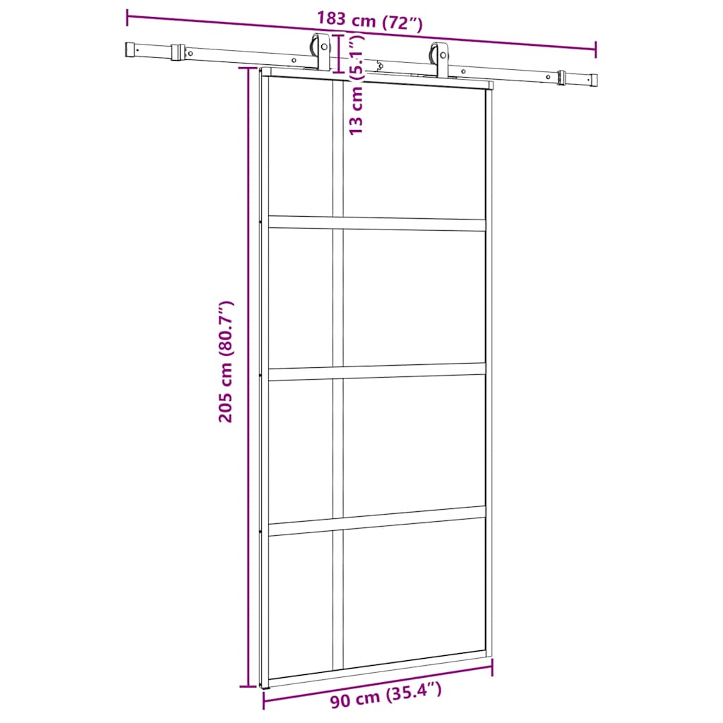 vidaXL Συρόμενη πόρτα με σετ υλικού Μαύρο 90x205 cm γυαλί μετριασμένο
