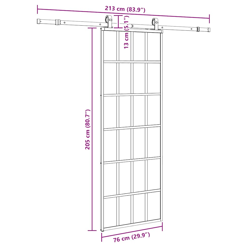 vidaXL Συρόμενη Πόρτα με Μηχανισμό Μαύρο 76x205 εκ. Γυαλί ESG