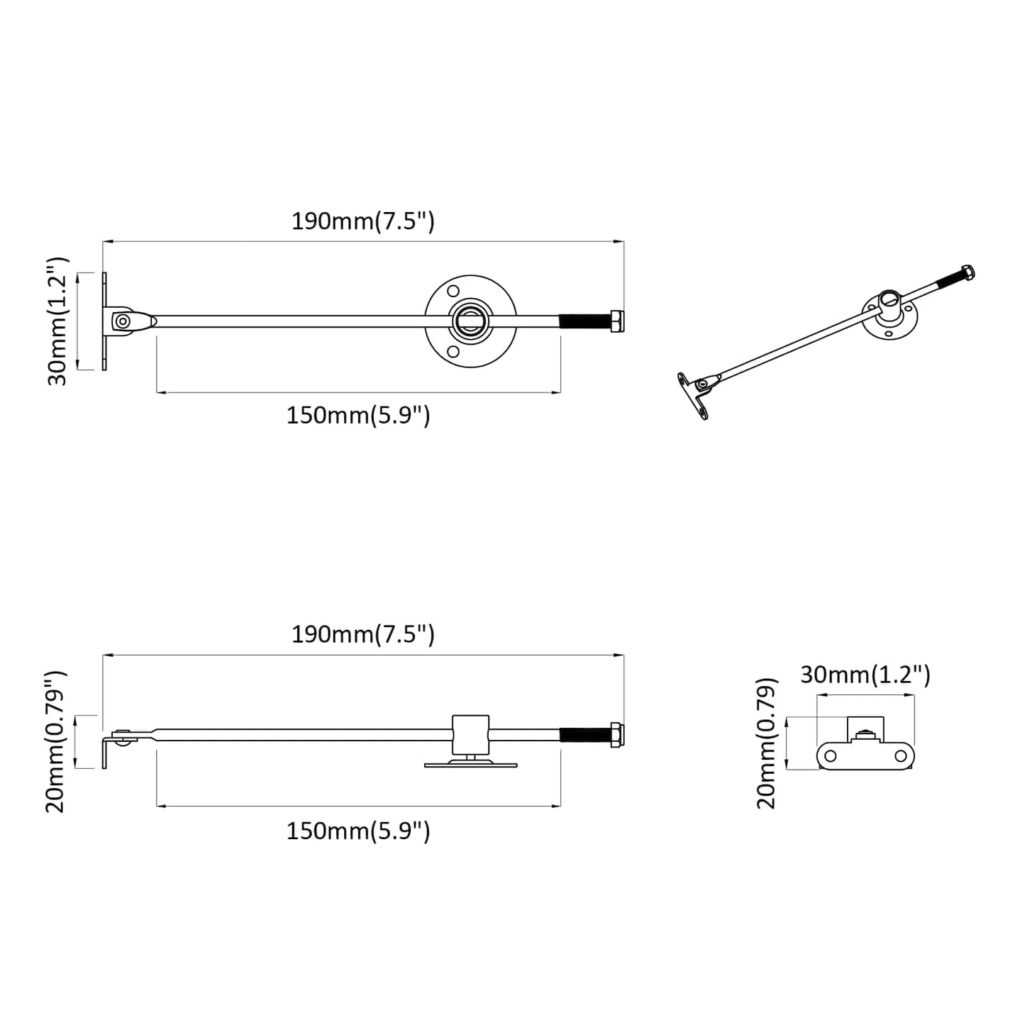 vidaXL Μεντεσές με ράβδο έλξης 12 pcs Ασημί 190 mm Μέταλλο