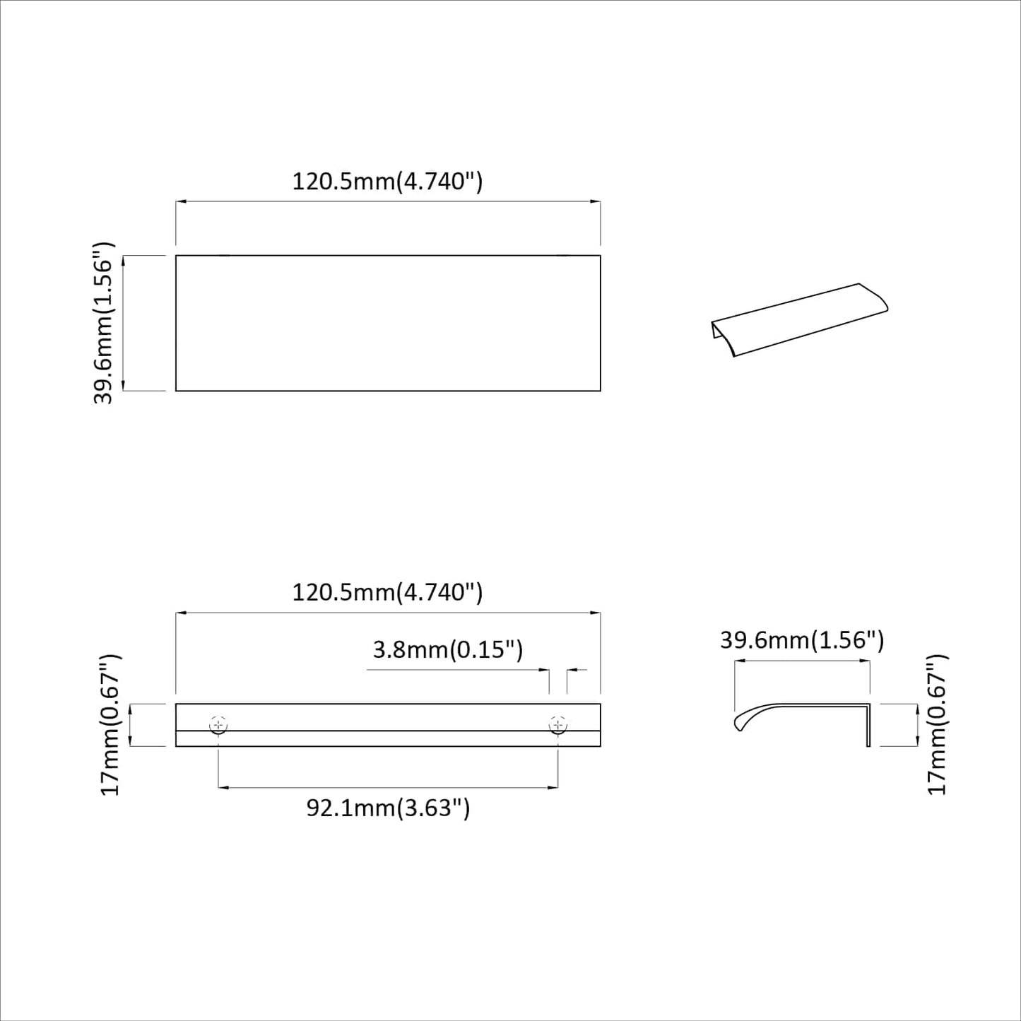 vidaXL Λαβή 725 τμχ. Μαύρο 120 x 39.6 x 17 χιλ. Αλουμίνιο