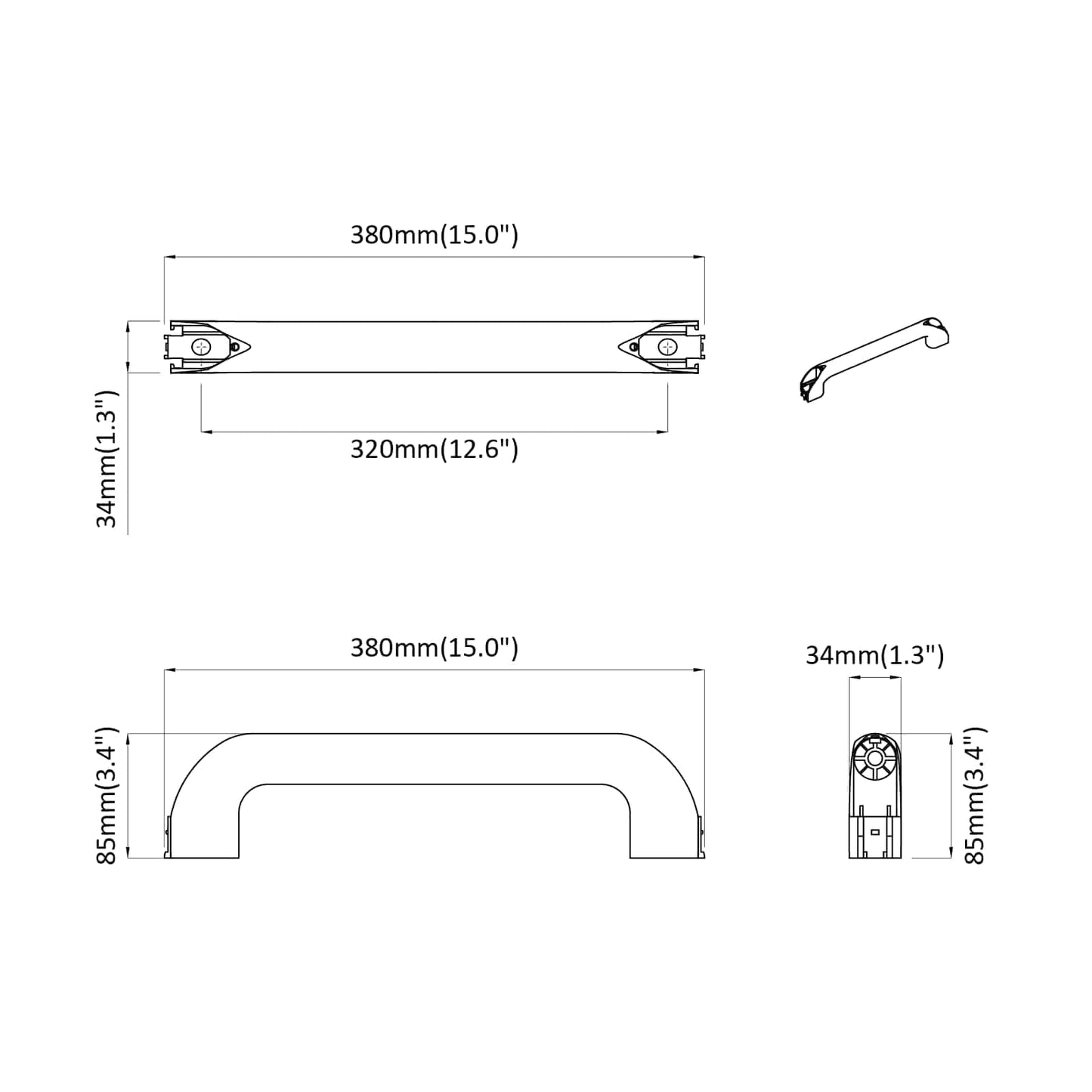 vidaXL Λαβή Μονόχρωμο 69 pcs Μαύρο 380 x 34 x 85 mm Αλουμίνιο και PP