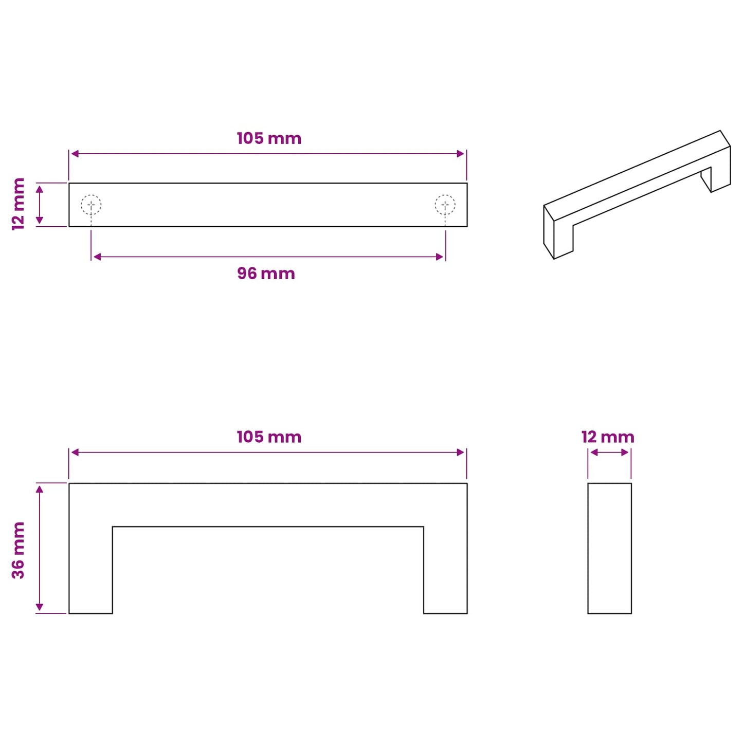 vidaXL Χειριστήριο Επίπλου 530 τμχ. Μαύρο 105 x 12 x 36 mm Σίδερο