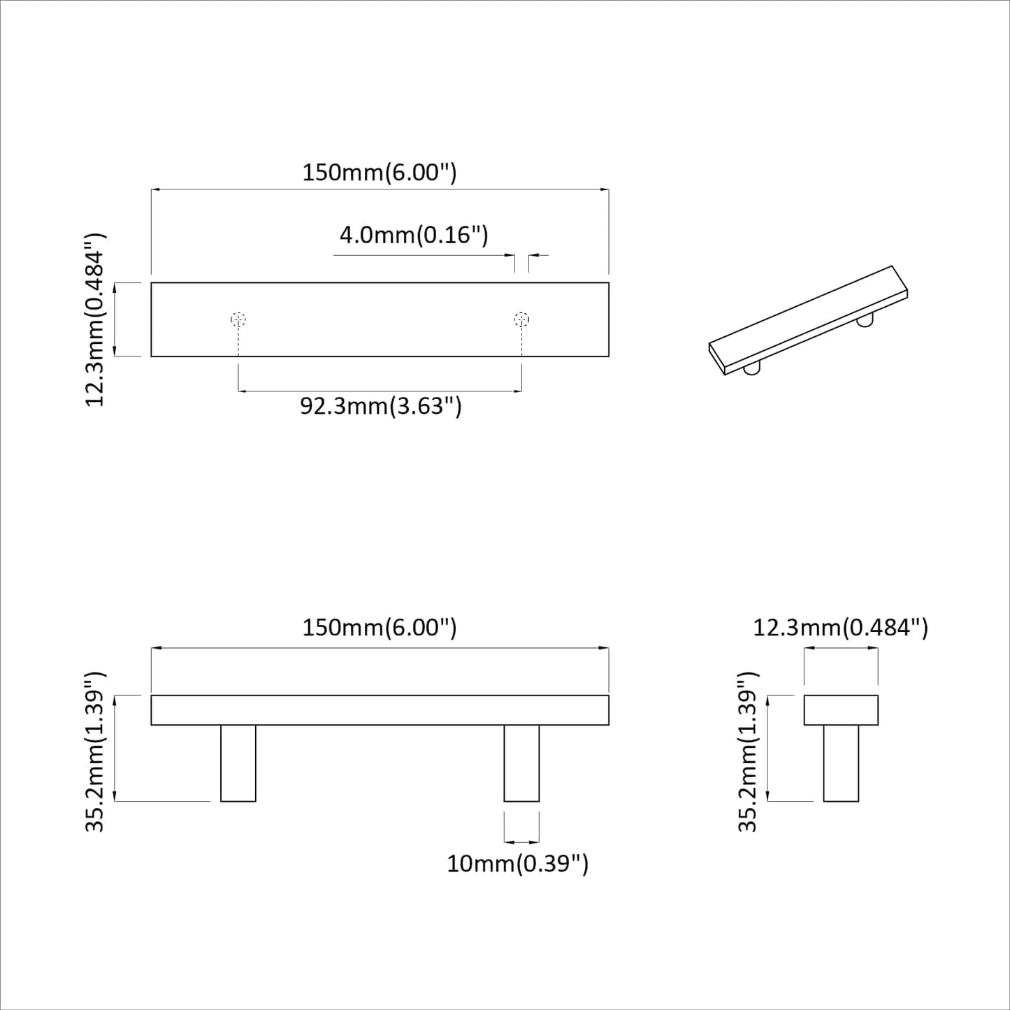 vidaXL Χειριστήριο Ντουλάπας 2 τεμ. Μαύρο 150 x 12,3 x 35,2 χιλ