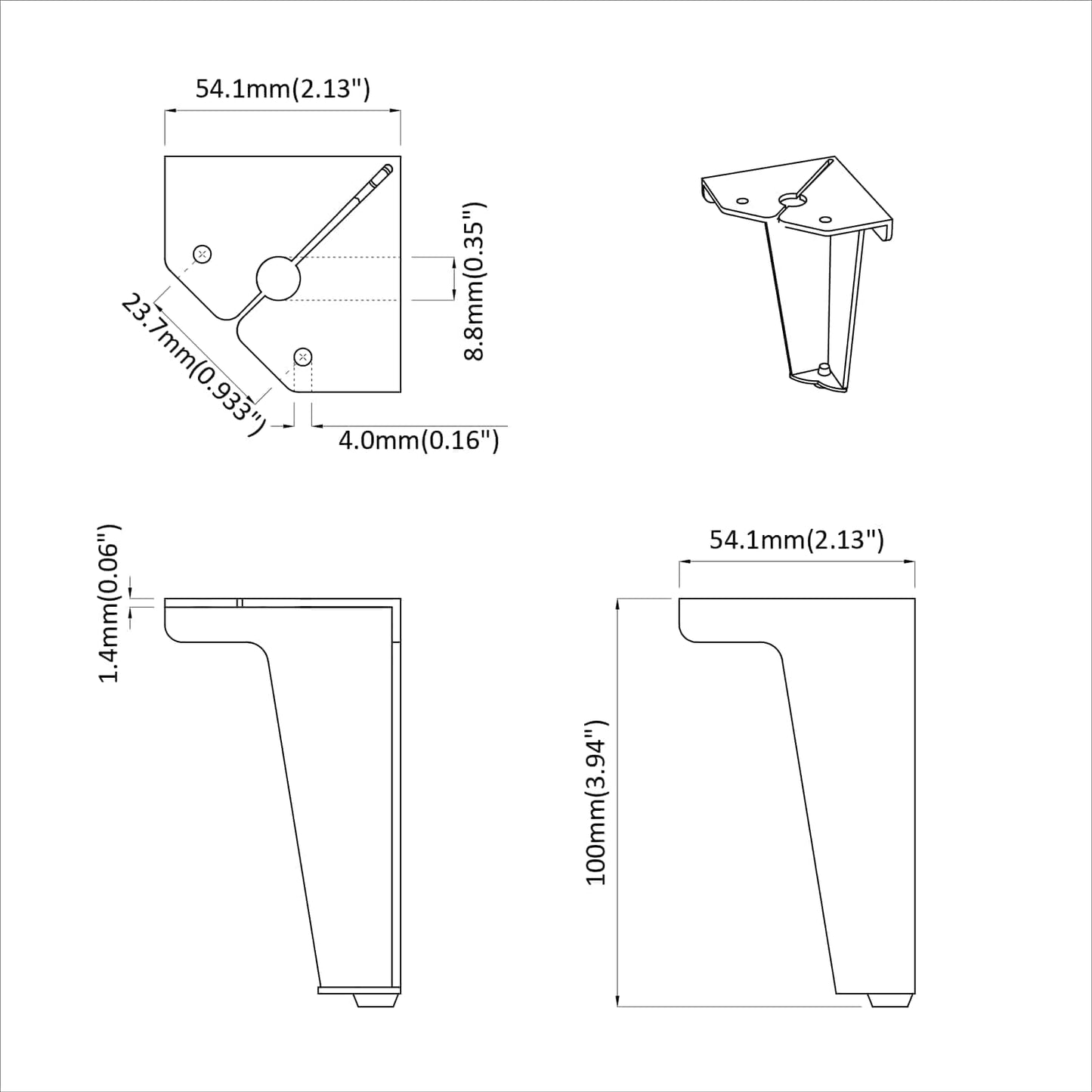 vidaXL Πόδια Επίπλων 12 pcs Μαύρο 54,1 x 54,1 x 100 mm Σίδερο