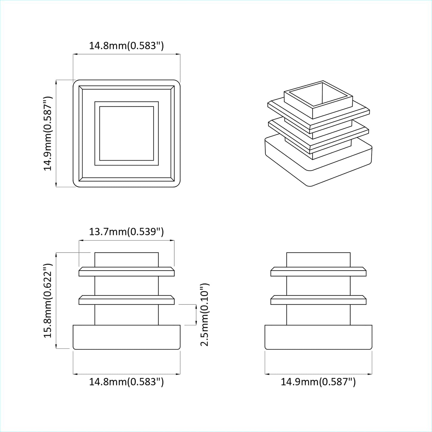 vidaXL Καπάκια Τέλους 12 pcs Μαύρο 15 x 15 x 15 χιλιοστά PP