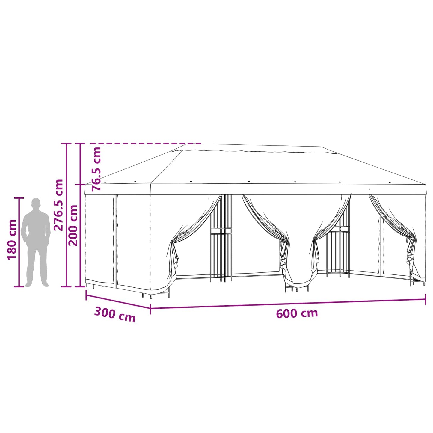 vidaXL Κιόσκι με Πλαϊνές Τοίχους 6 x 3 m Taupe Πολυεστέρας και Χάλυβας