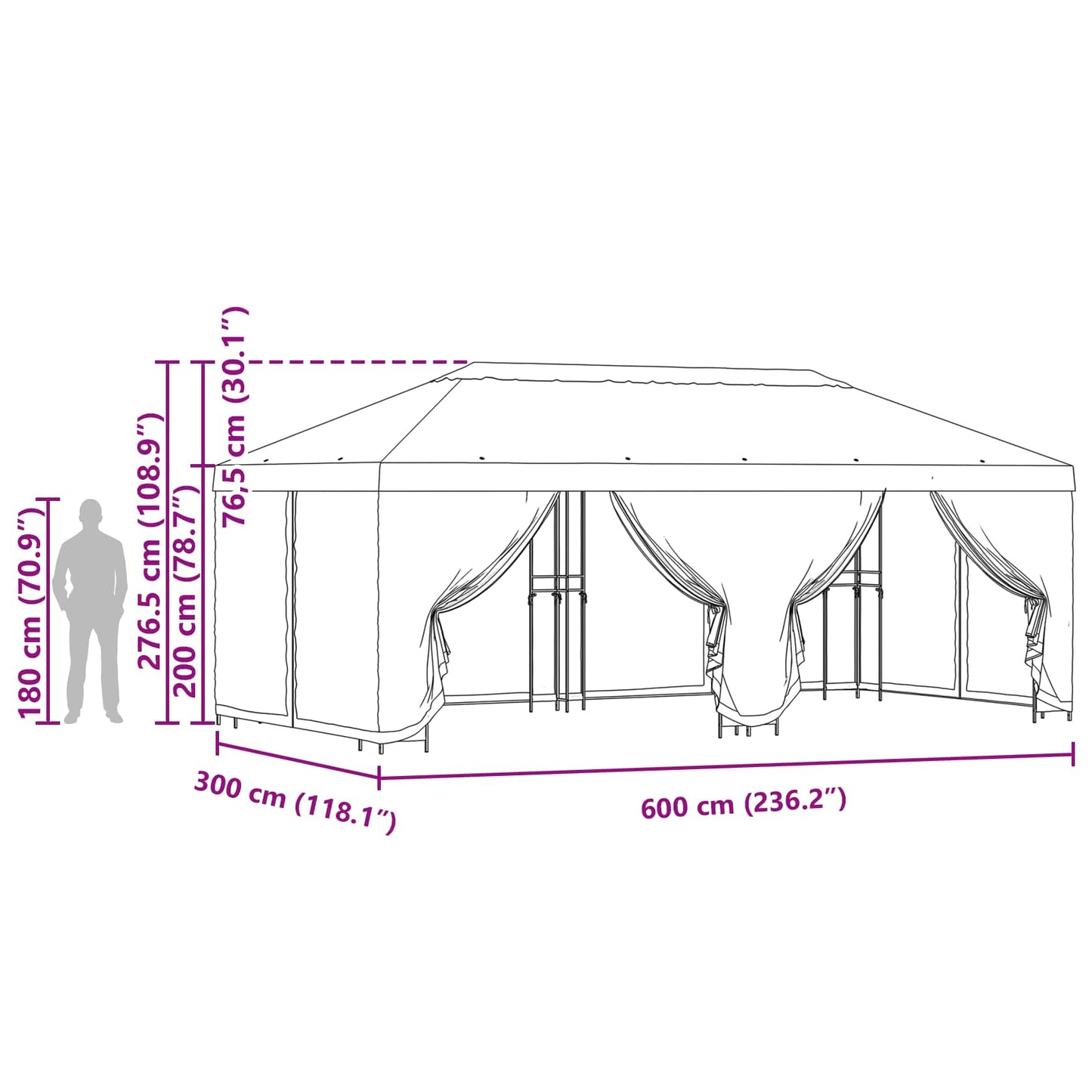 vidaXL Κήπος Γκαζebo με Πλευρικά Τοίχους 6 x 3 m Taupe