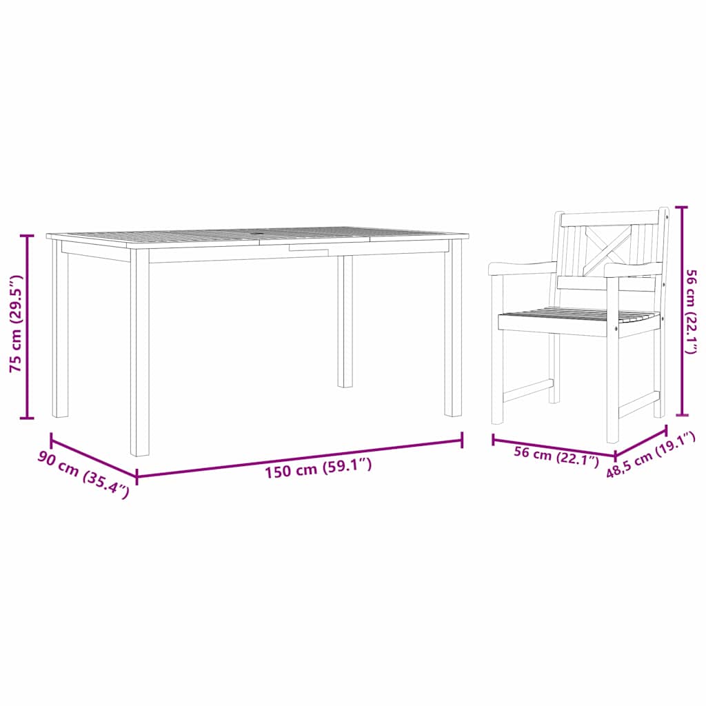 vidaXL Σέτ φαγητού για κήπο 7 pcs Καφέ Μασίφ ξύλο ακακίας