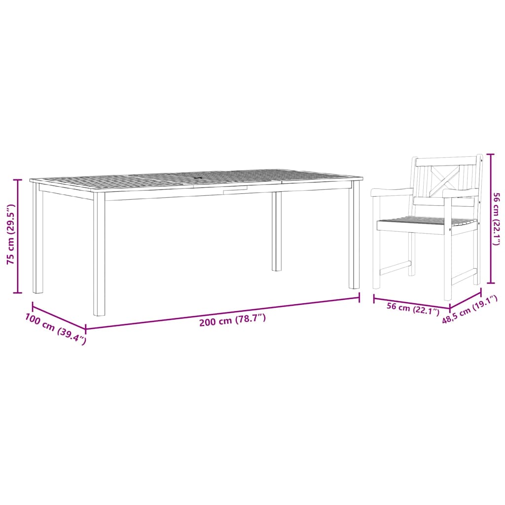 vidaXL Σέτ φαγητού για κήπο 7 pcs Καφέ Μασίφ ξύλο ακακίας
