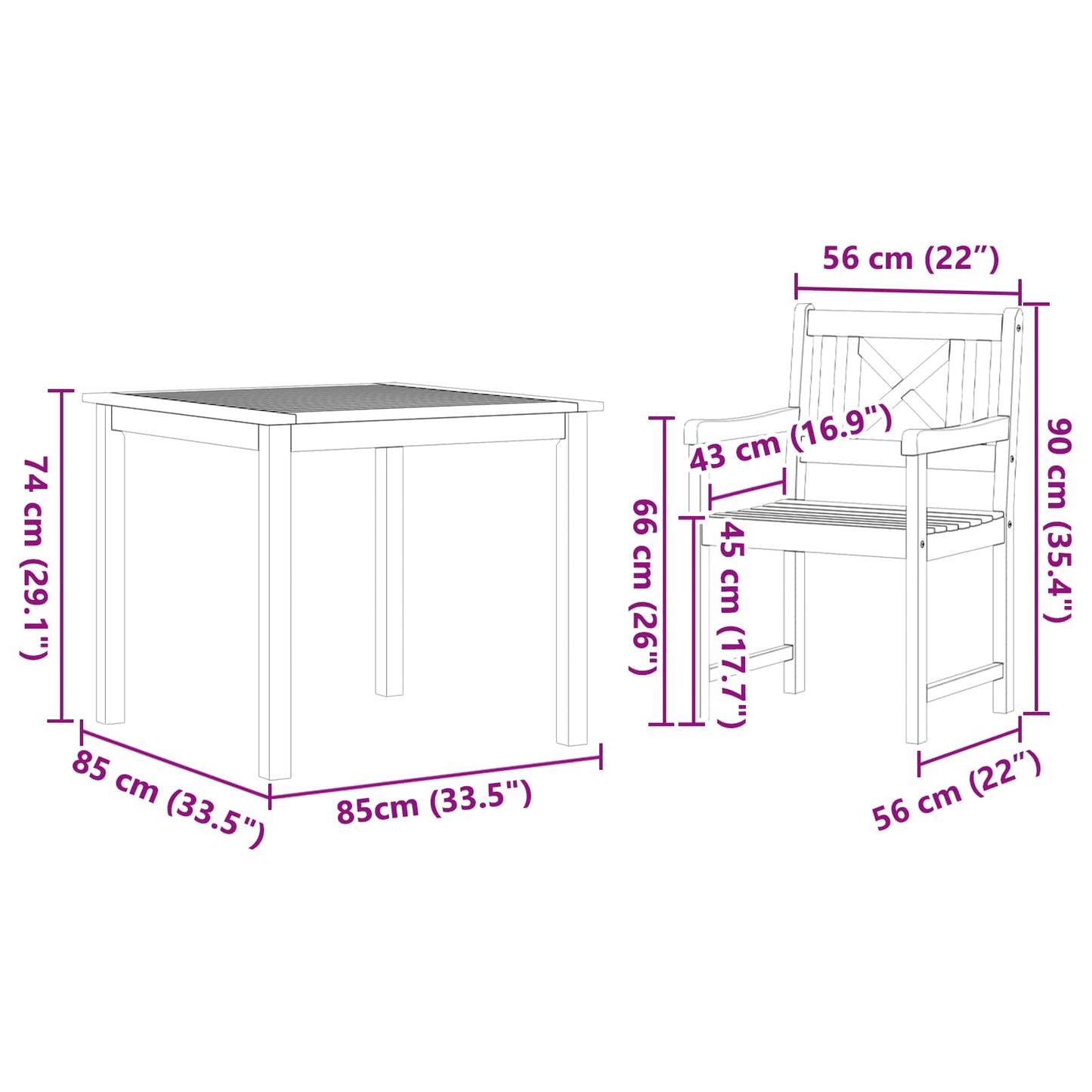 vidaXL Σέτ φαγητού για κήπο 5 pcs Καφέ Μασίφ ξύλο ακακίας