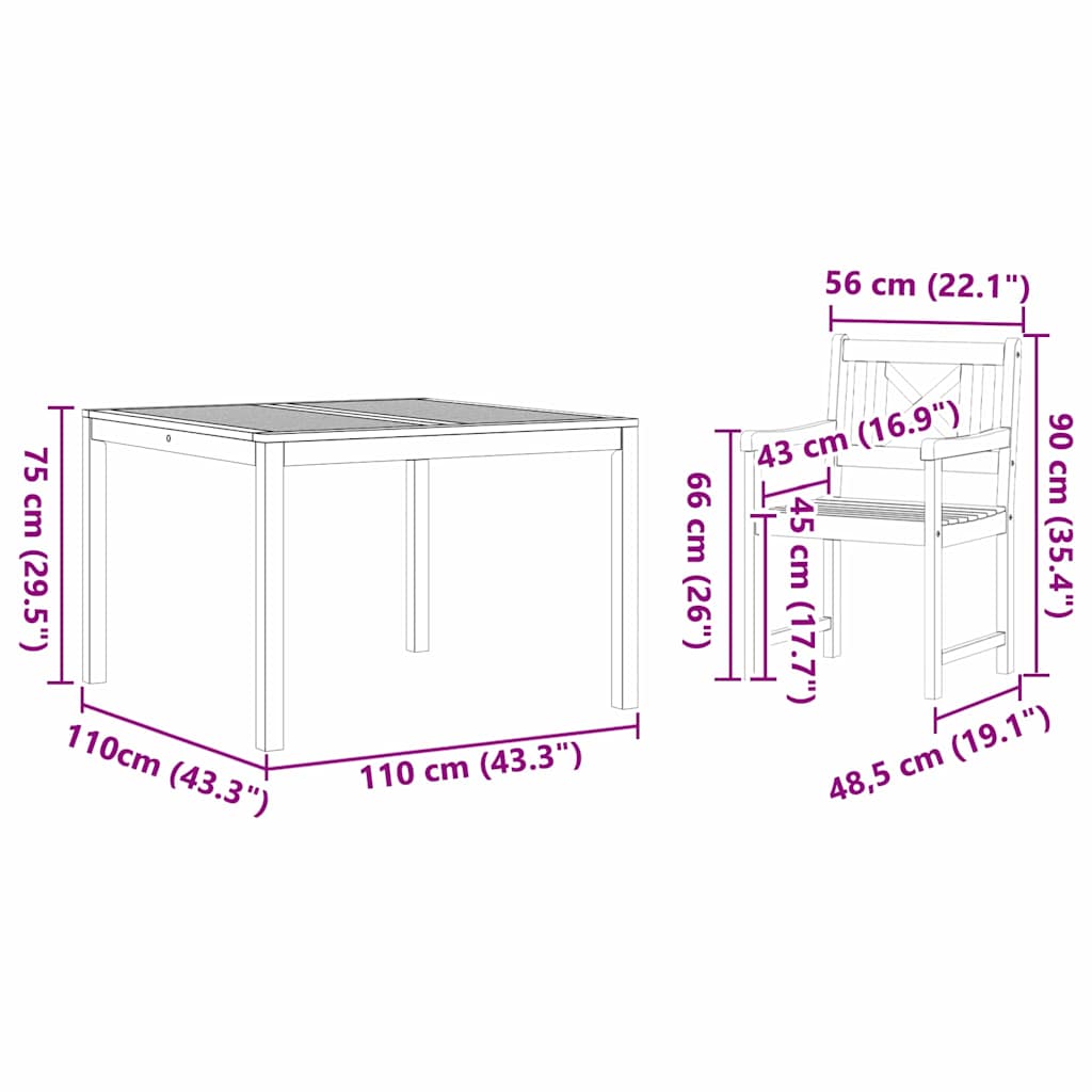 vidaXL Σέτ φαγητού για κήπο 3 pcs Καφέ Μασίφ ξύλο ακακίας