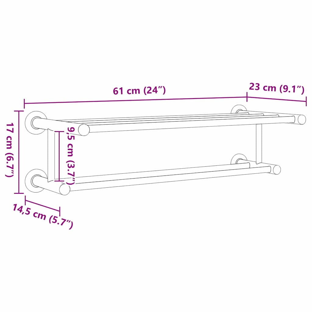 vidaXL Ράφι Πετσέτας Μαύρο 61 x 23 x 17 εκ Ανοξείδωτο ατσάλι