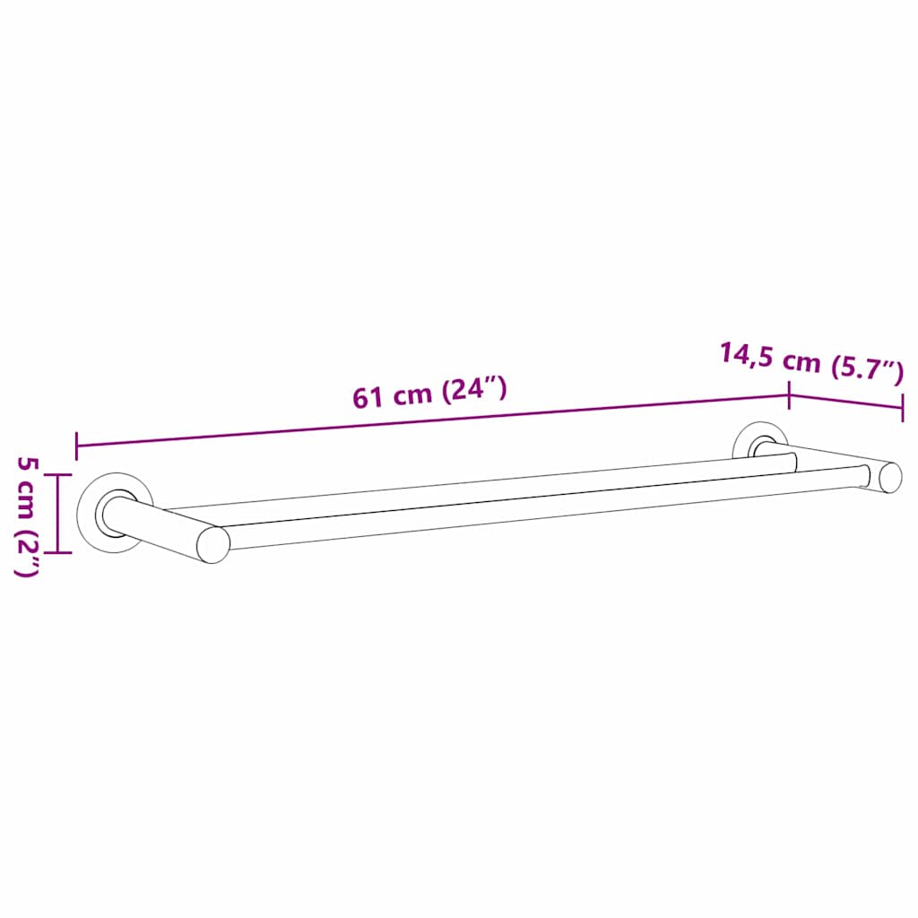 vidaXL Ράφι Πετσέτας Μαύρο 61 x 14,5 x 5 εκ Ανοξείδωτο ατσάλι