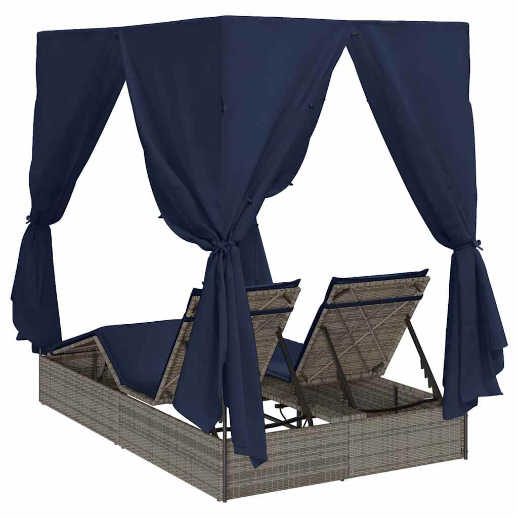 vidaXL Διπλή ξαπλώστρα με οροφή Γκρι 205 x 129 x 200 εκ PE ρατάν