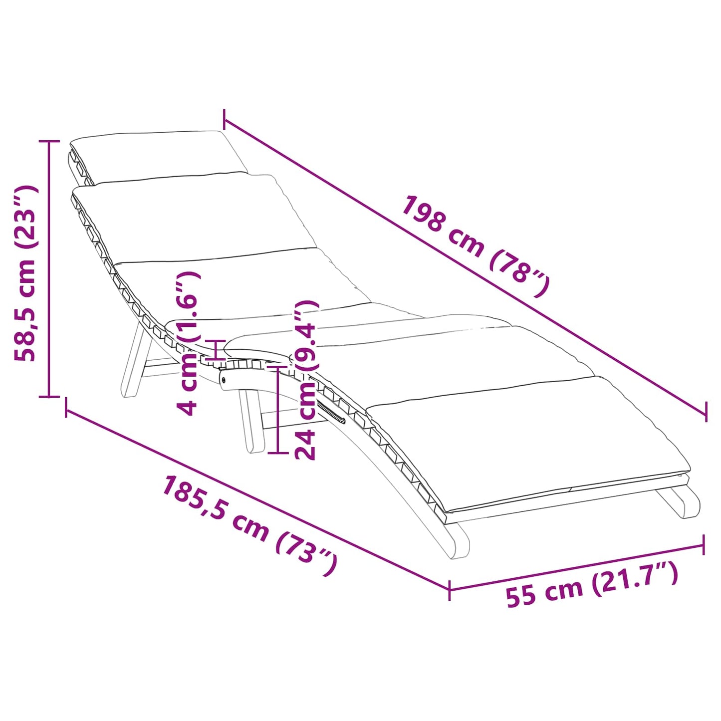 vidaXL Καλοκαιρινή Ξαπλώστρα Καφέ 198 x 55 x 58,5 εκ Στερεό Ξύλο Τίκ