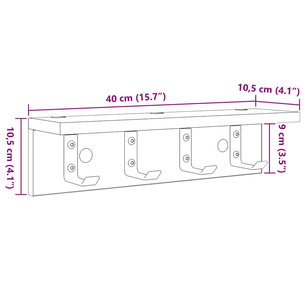 vidaXL Τοίχου Κρεμάστρα Επιτοίχιο Δρύς Sonoma 40 x 10,5 x 10,5 εκ