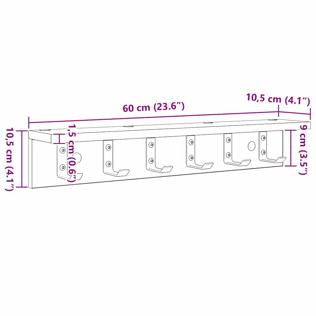vidaXL Τοίχου Κρεμάστρα Επιτοίχιο Παλιό ξύλο 60 x 10,5 x 10,5 εκ