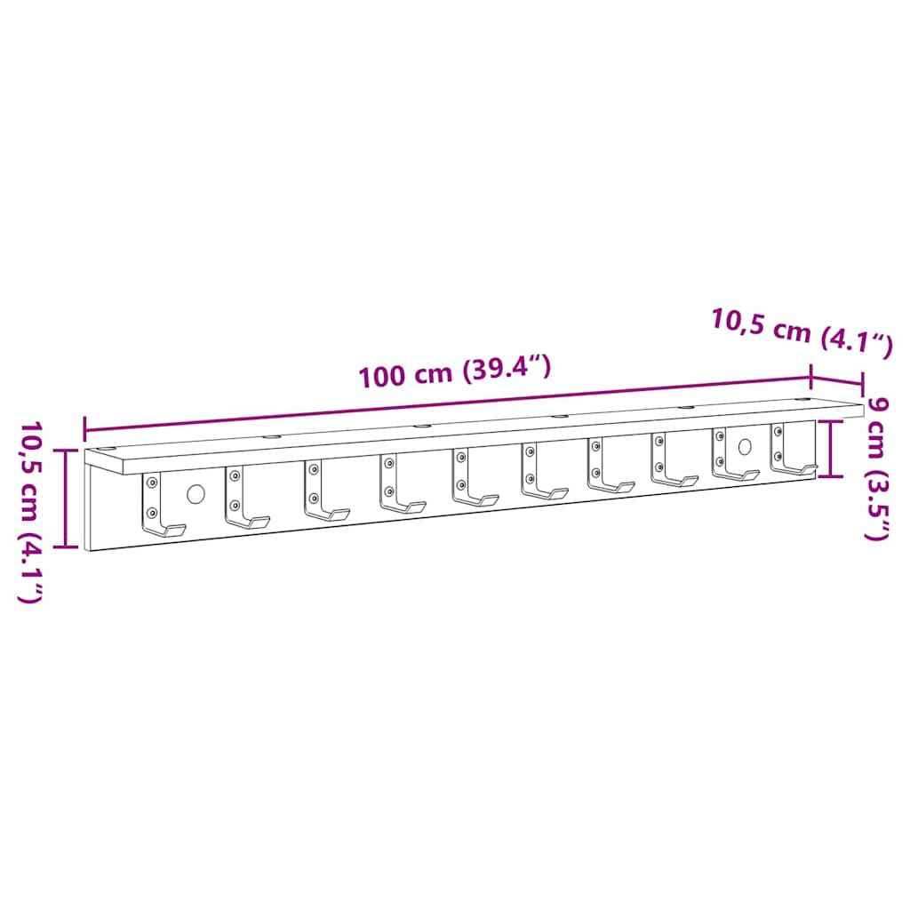 vidaXL Τοίχου Κρεμάστρα Επιτοίχιο Δρύς Sonoma 100 x 10,5 x 10,5 εκ