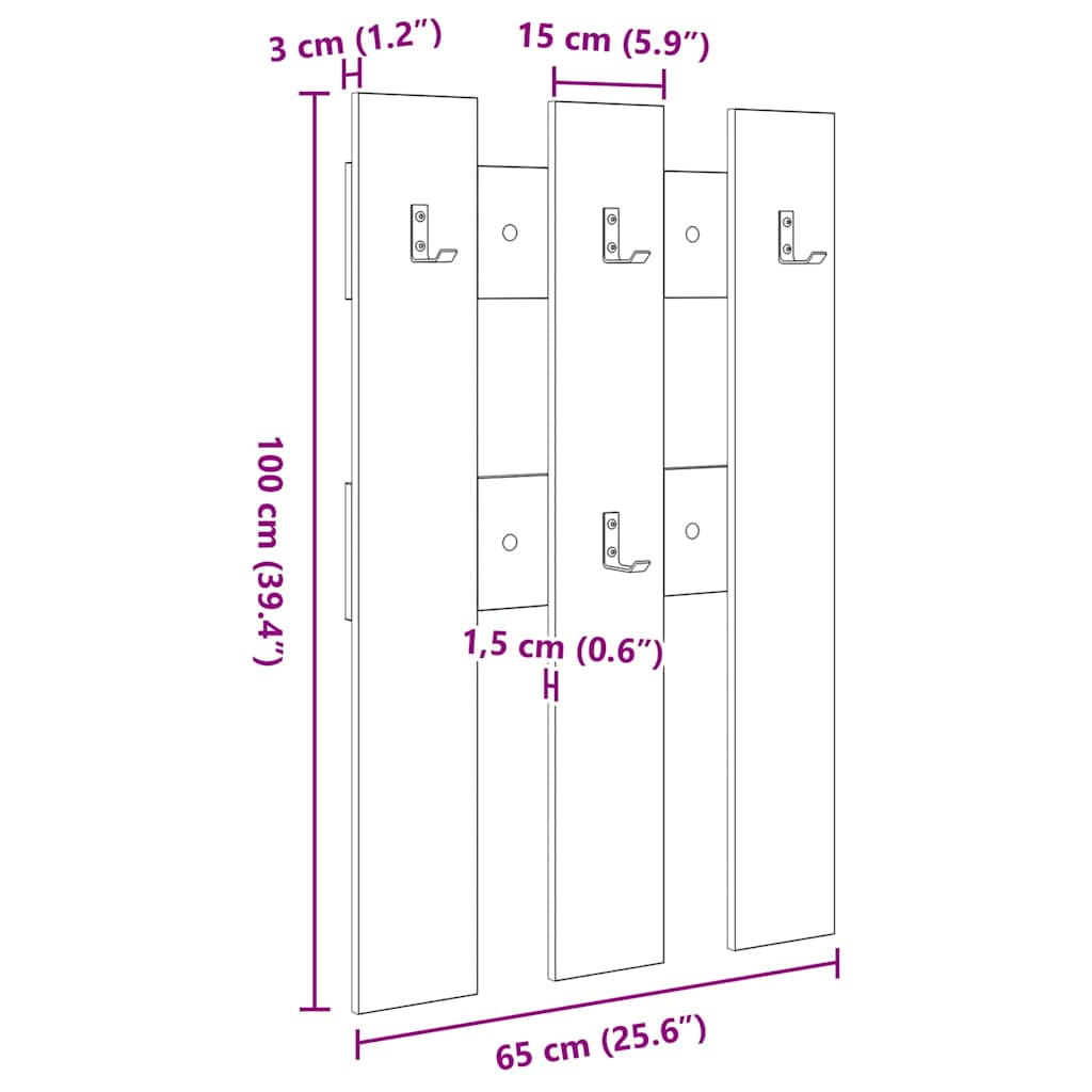 vidaXL Τοίχου Κρεμάστρα Επιτοίχιο Δρύς Sonoma 65 x 3 x 100 εκ.