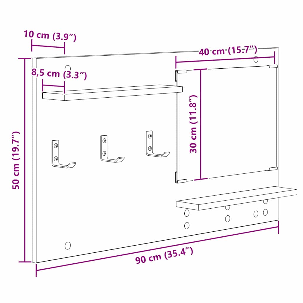 vidaXL Τοίχου Κρεμάστρα Επιτοίχιο Λευκό 90 x 10 x 50 εκ.