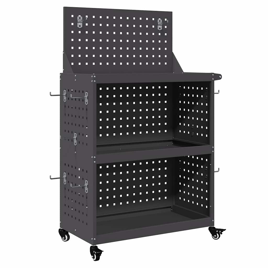 vidaXL Καρότσι εργαλείων με ράφι Μαύρο 65 x 35 x 111 εκ Κρύα χάλυβας
