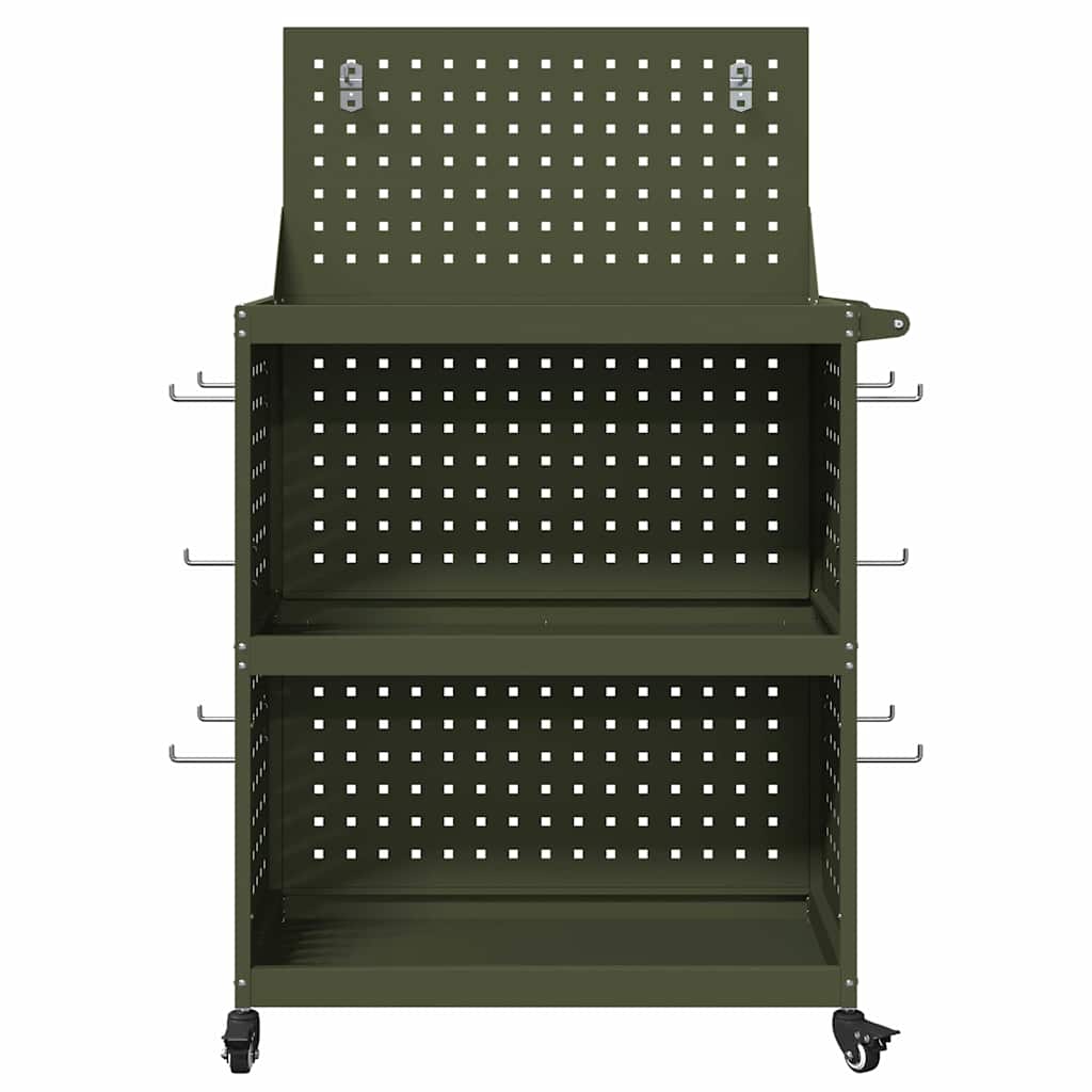 vidaXL Καρότσι εργαλείων με ράφι Λαδί 65 x 35 x 111 εκ Κρύα χάλυβας