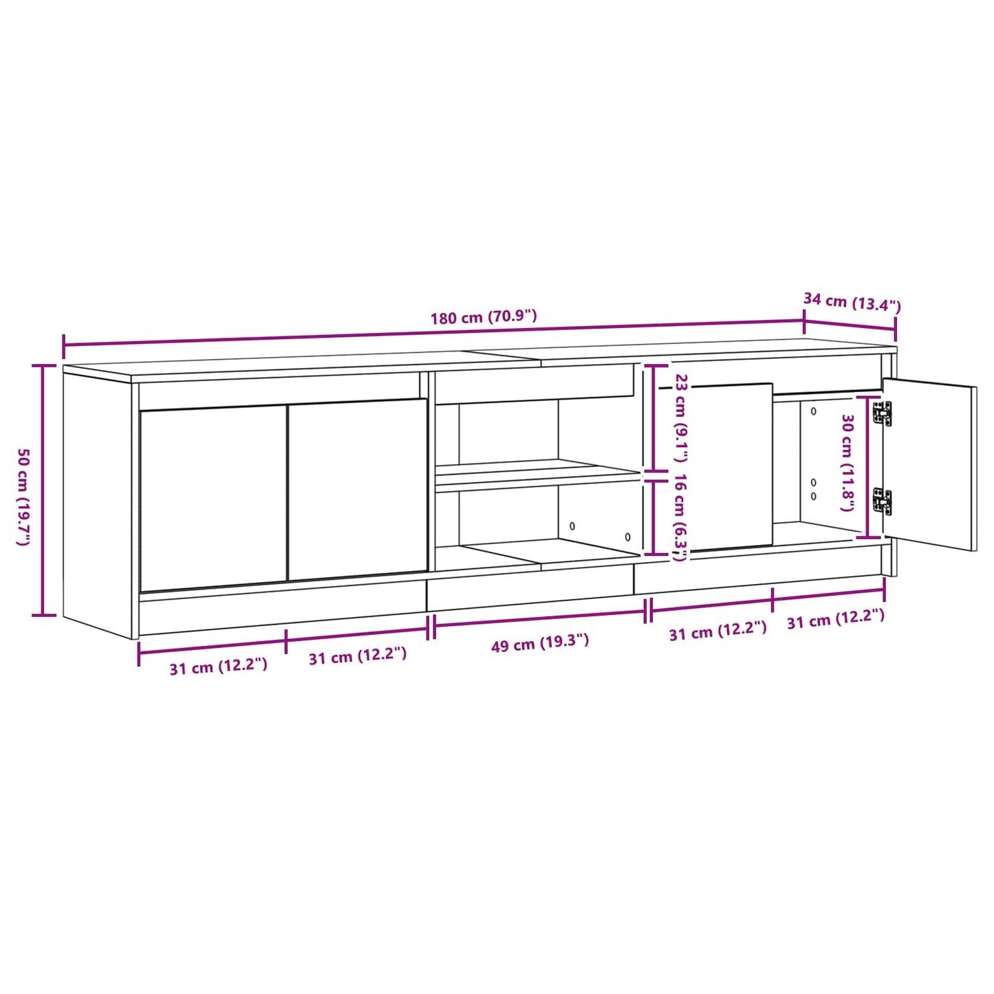 vidaXL Μονάδες TV 180 x 34 x 50 εκ Καφέ Επεξεργασμένο ξύλο