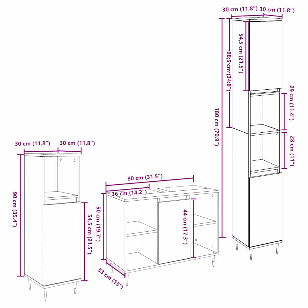 vidaXL Σετ 3 τμχ επίπλων μπάνιου από παλιό ξύλο