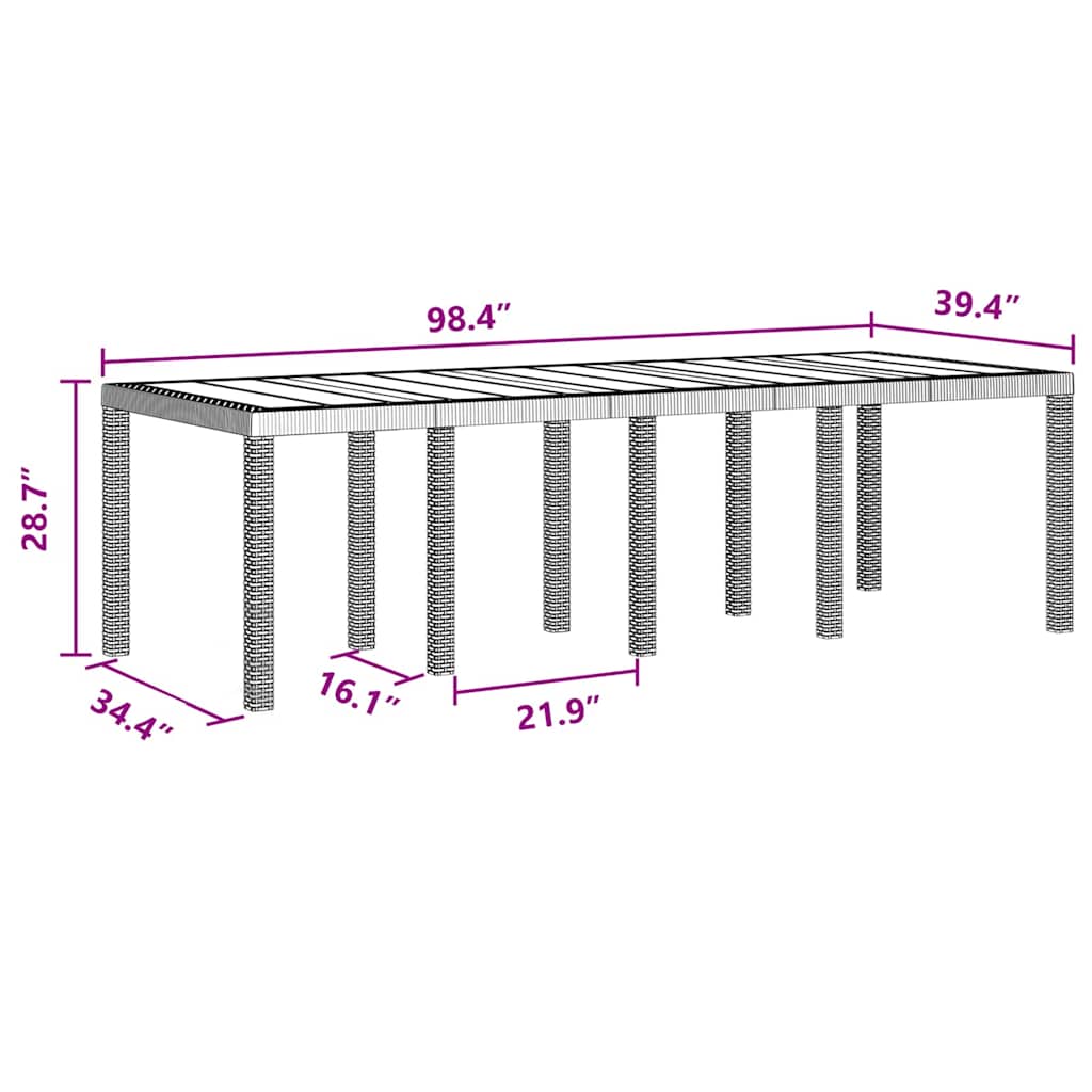 vidaXL Τραπέζι Κήπου Καφέ 250 x 100 x 73 εκ συνθετικό ρατάν