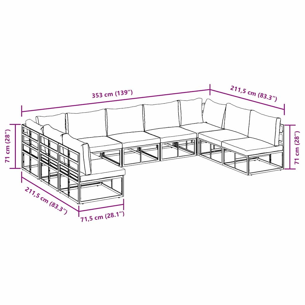 Σετ Καναπέ Κήπου με μαξιλάρι 9 pcs Μαύρο Αλουμίνιο