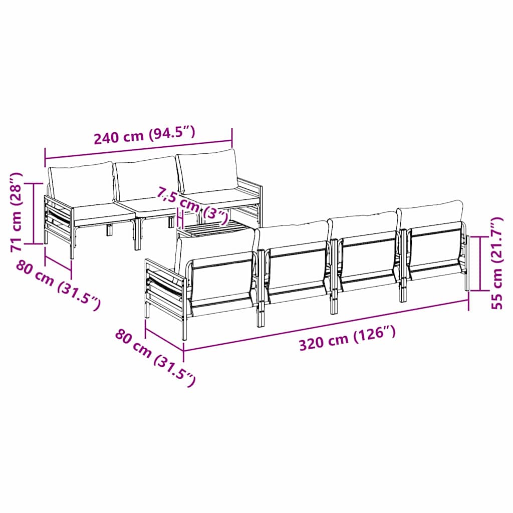 vidaXL Σετ Καναπέ Κήπου με μαξιλάρι με μαξιλάρι 8 pcs Ανθρακί 70 x 70.5 x 31.5 εκ