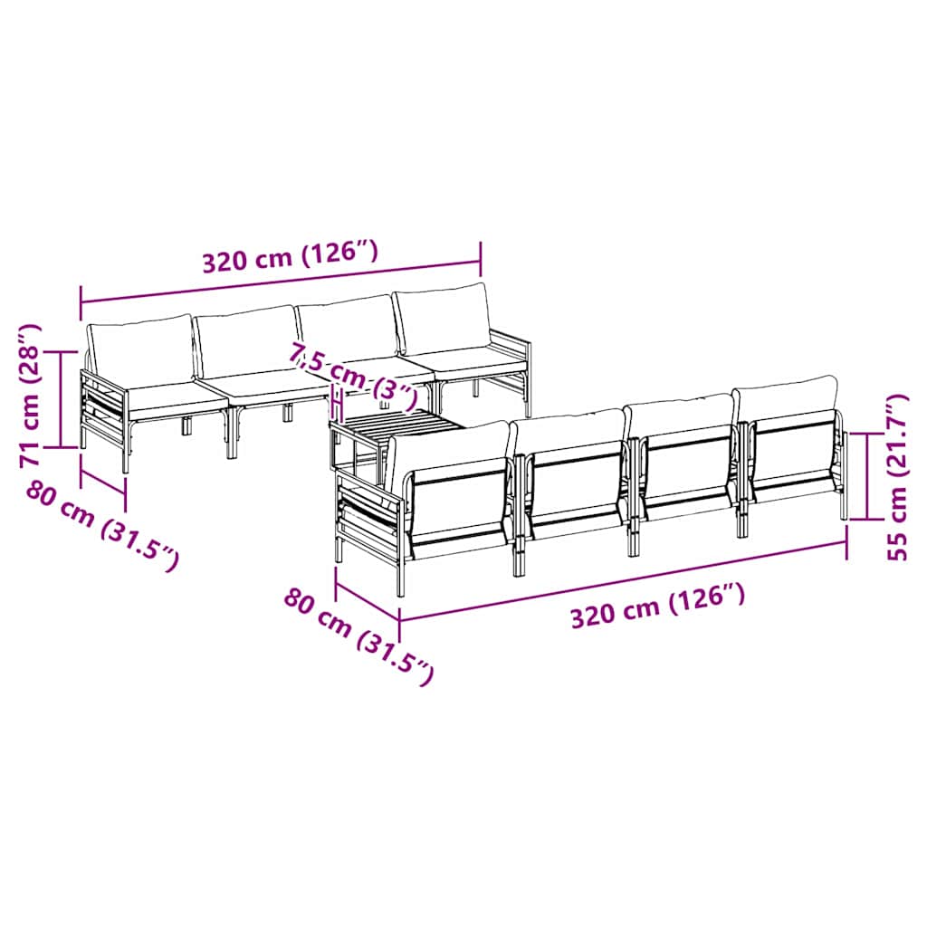 vidaXL Σετ Καναπέ Κήπου με μαξιλάρι με μαξιλάρι 9 pcs Ανθρακί 70 x 70.5 x 31.5 εκ.