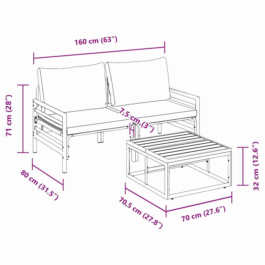 vidaXL Σετ Καναπέ Κήπου 3 pcs Ανθρακί Ατσάλι