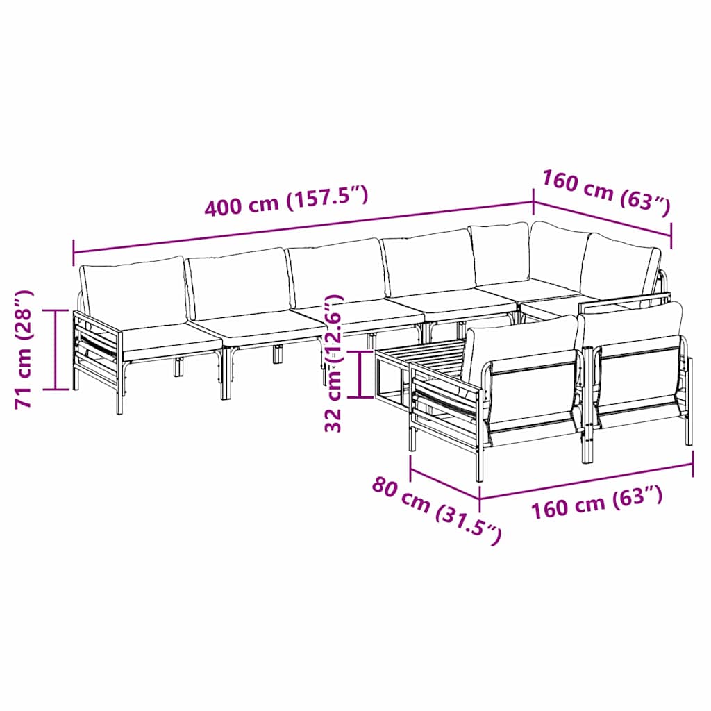 vidaXL Σετ Καναπέ Κήπου 9 pcs Ανθρακί Ατσάλι