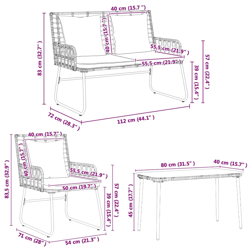 vidaXL ΣΕΤ ΕΠΙΠΛΩΝ ΚΗΠΟΥ με μαξιλάρι 4 pcs Μαύρο και Ανθρακί