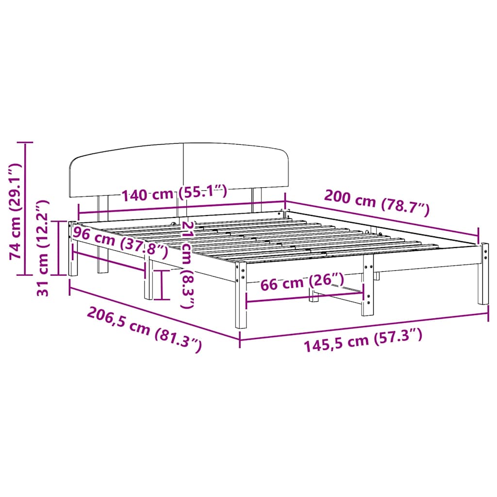 vidaXL Σκελετός Κρεβατιού Καφέ 140 x 200 cm Μασίφ ξύλο πεύκου