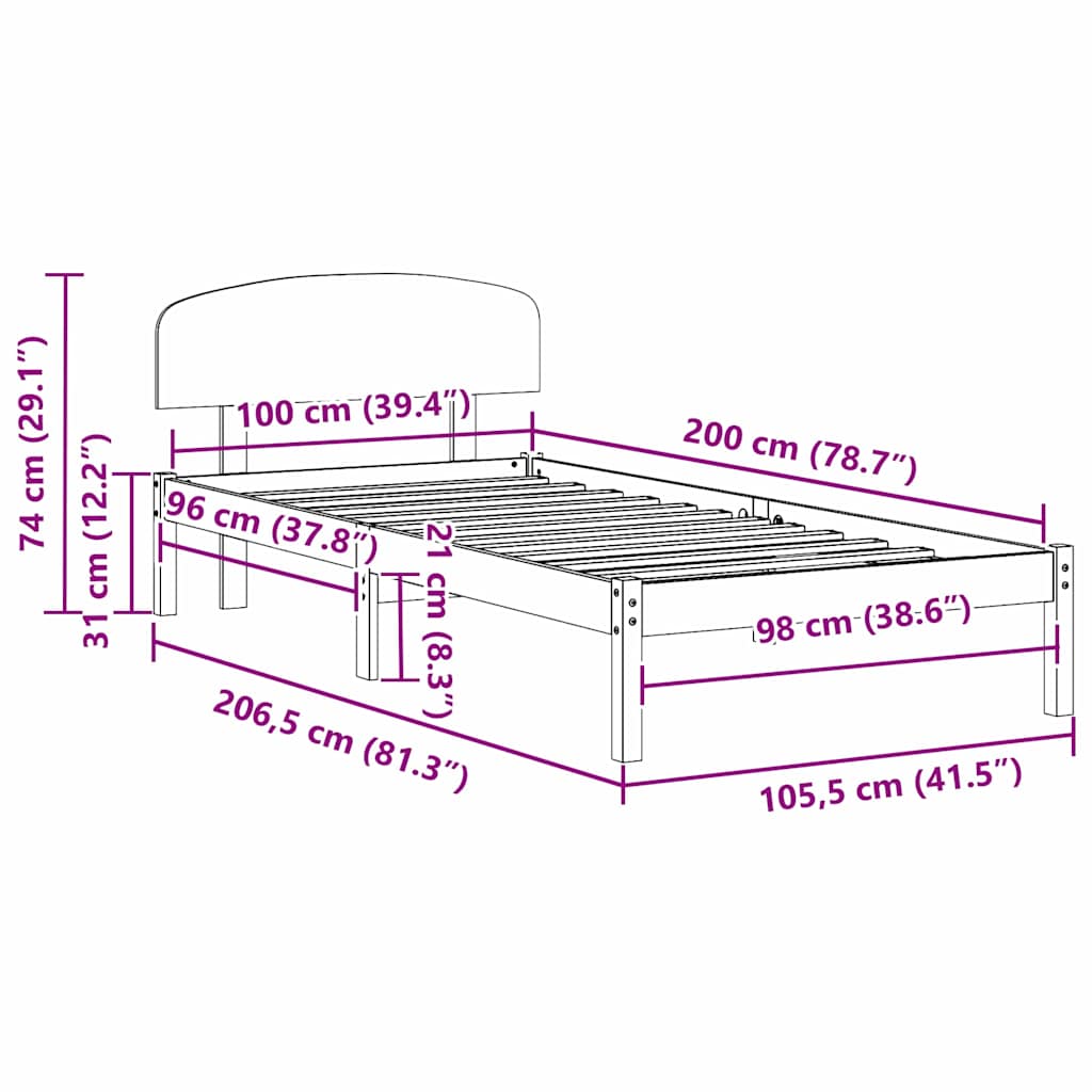 vidaXL Σκελετός Κρεβατιού Λευκό 100 x 200 cm Στερεά ξυλεία πεύκου