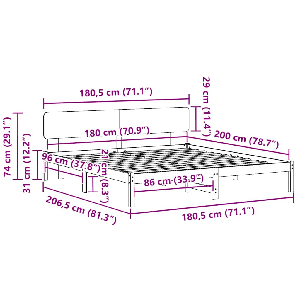 vidaXL Σκελετός Κρεβατιού με κεφαλάρι Φυσικό 180 x 200 cm